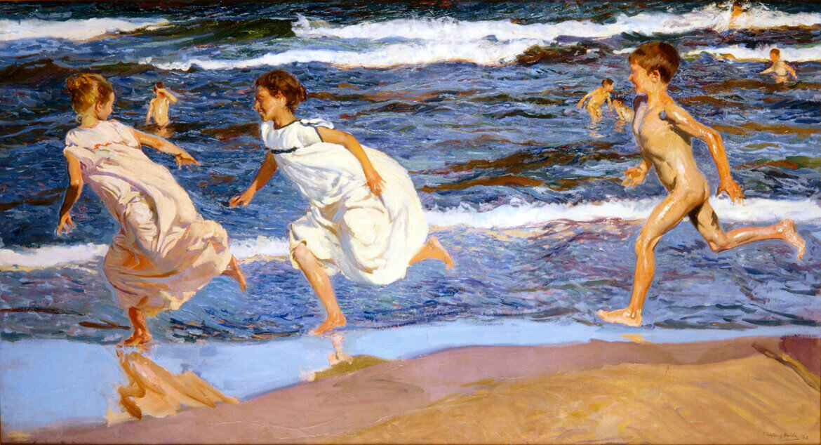 Corriendo por la playa - Valencia - 1908 - Joaqu�n Sorolla Bastida (Valencia, 27 de febrero de 1863 - Cercedilla, Madrid, 10 de agosto de 1923) - �leo sobre lienzo - 90 x 166,5 cm - Museo de Bellas Artes de Asturias (Oviedo, Espa�a)